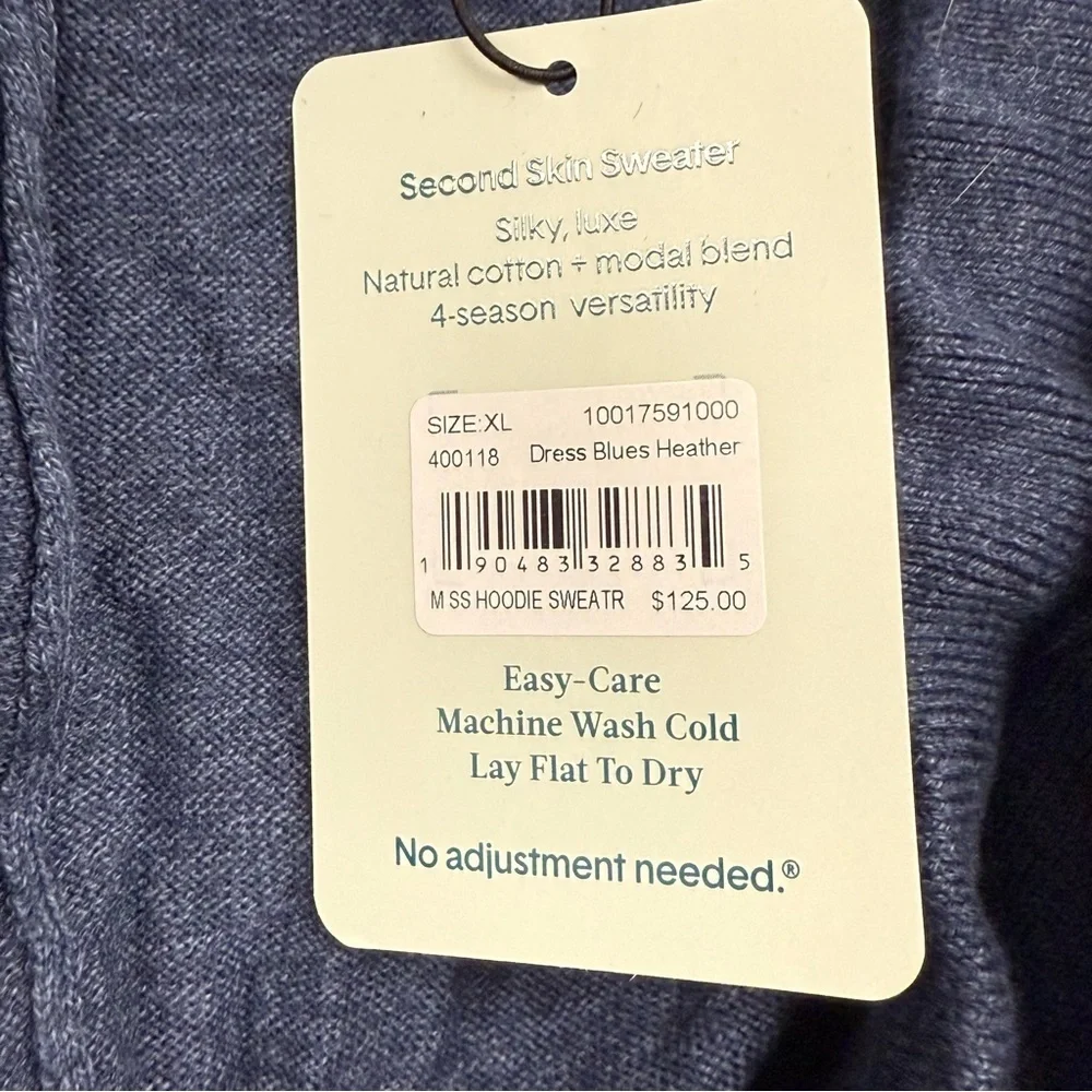 NWT Tommy John Second Skin Sweater Hoodie XL Dress Blues Heather Lounge Shirt